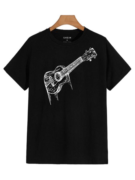 

men guitar print tee c5f3#, White;black