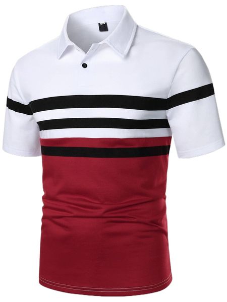 

men color block striped print polo shirt n5bm#, White;black