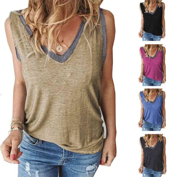 

women's tanks & camis summer v-neck can wear sleeveless vest, contrast color fake two-piece vest jj1b, White