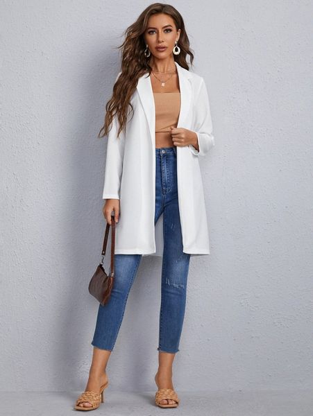 

open front longline blazer e9bi#, White