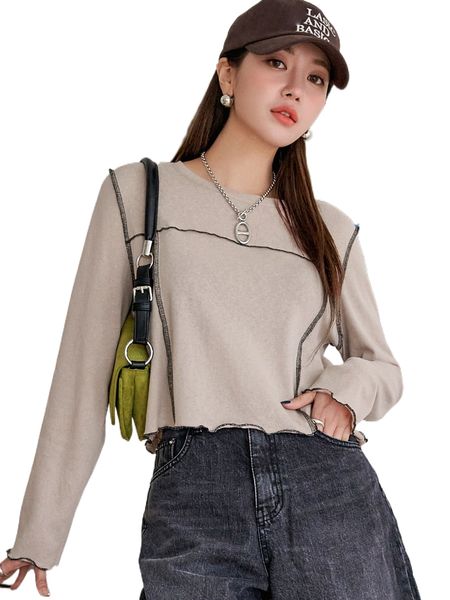 

dazy stitching lettuce trim tee e3yo#, White