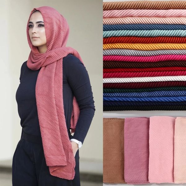 Новый модный морщинистый хиджаб, длинный шарф, простой хлопок, мусульманские женские шали, повязка на голову, исламский тюрбан, хиджаб, платок