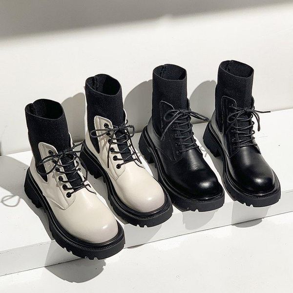 

boots thick-soled lace-up thick-heeled short women spring and autumn single women's 2022 slim, Black