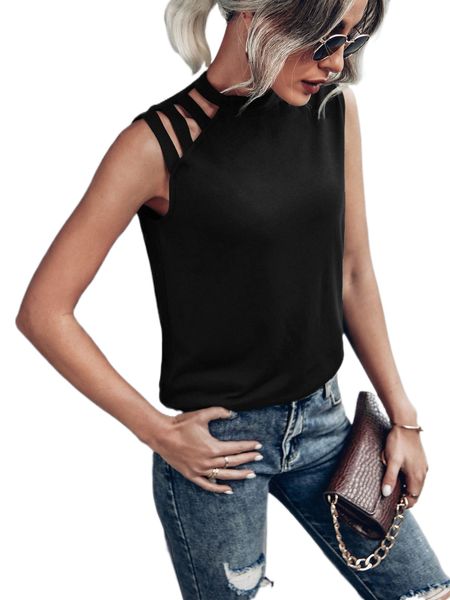 

cut out shoulder mock neck tank w3le#, White