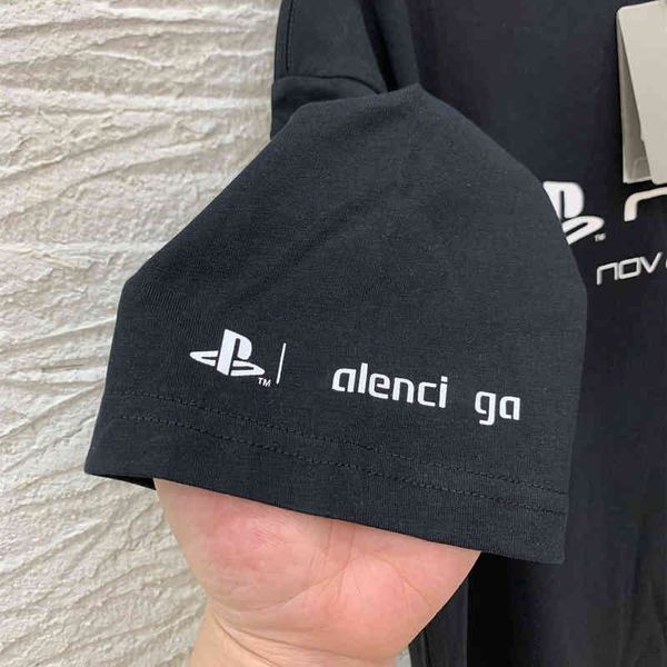 

hq1a high version 2022 summer new paris b ps5 co branded printed men's and women's short sleeved t-shirt, White;black