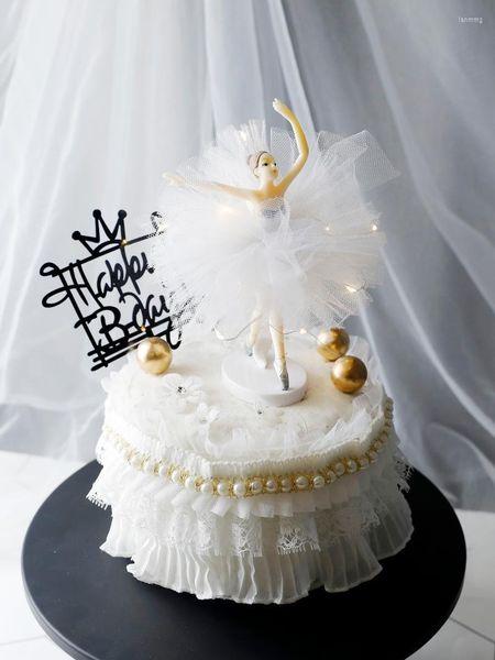 Forniture festive Altra festa Buon compleanno Bianco Elegante Ballet Girls Decoration Cake Topper Wedding Bride And Groom For Baking Love