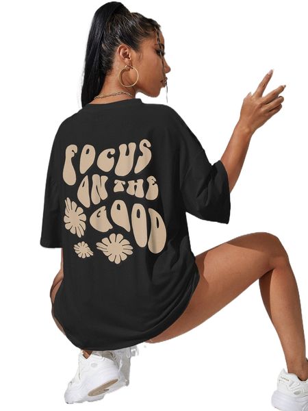 

slogan graphic drop shoulder tee 14jc#, White