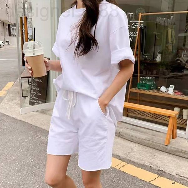 

two piece dress designer white leisure sports suit female spring and summer korean student short sleeved shorts casual loose fashion two-pie