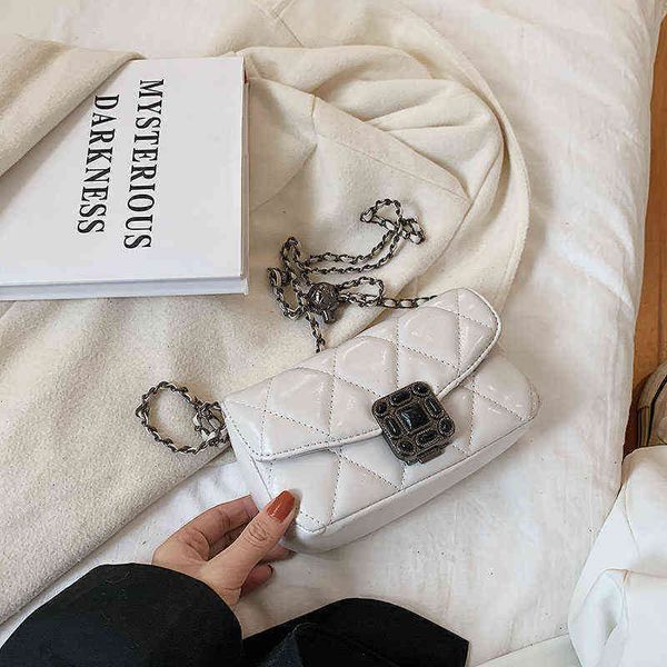 

green pu leather mini crossbody bags for women hit winter luxury simple style lady quilted chain shoulder purses handbags 220426