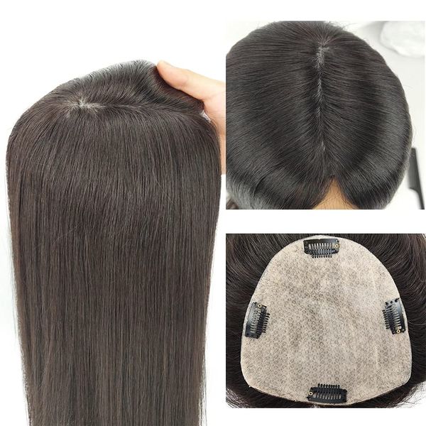 Remy Slik Base Human Hair Topper per donna Colore nero naturale Clip dritta in pezzi 13x15cm