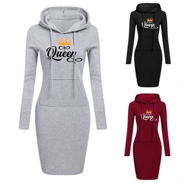 

contrast hooded hoodies for women queen letters print sweatshirts kawaii dress 220324, Black