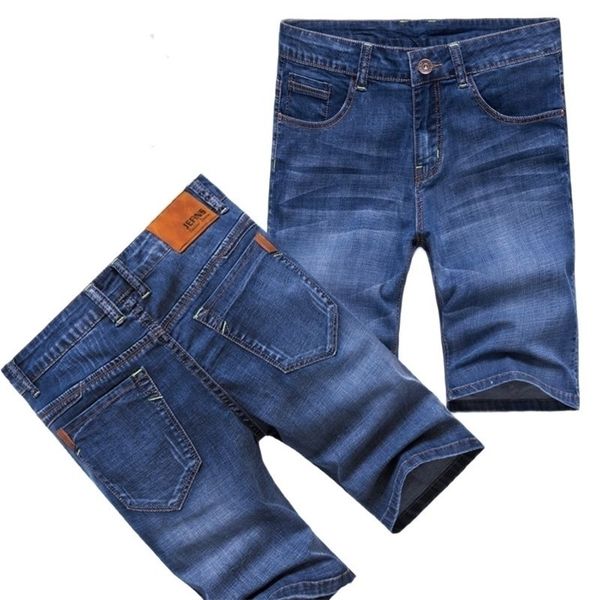 

brand mens summer stretch thin quality denim jeans male short men blue jean shorts pants big size 40 42 220328