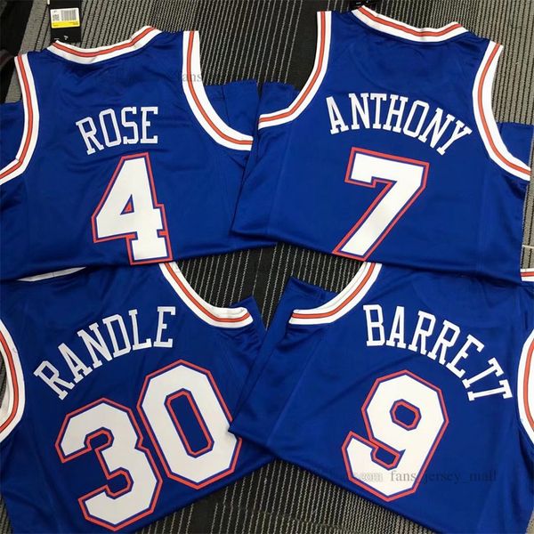 

printed 75th city basketball jerseys 4 derrick 9 rj 7 carmelo 30 julius rose anthony barrett randle blue, Black;red