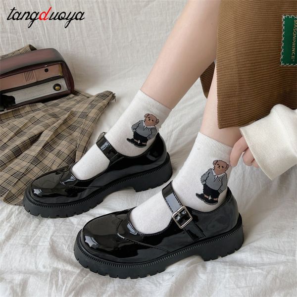 

platform mary jane lolita shoes buckle strap round toe spring outdoor casual ladies shoes student party shoes zapatos de mujer, Black;white