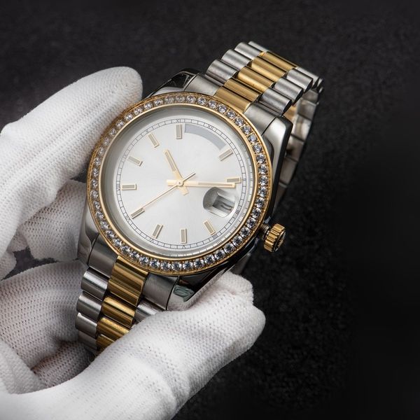 

automatic mechanical mens watches 41mm bezel stainless steel women diamond watch lady watch waterproof luminous wristwatches gifts c14, Slivery;brown