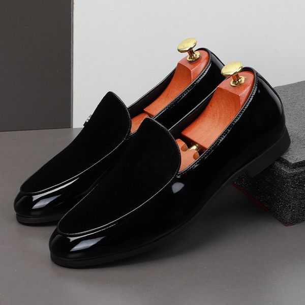 

Loafers Men Shoes Patent Leather Stitching Faux Suede Simple Fashion Business Shoes, Clear