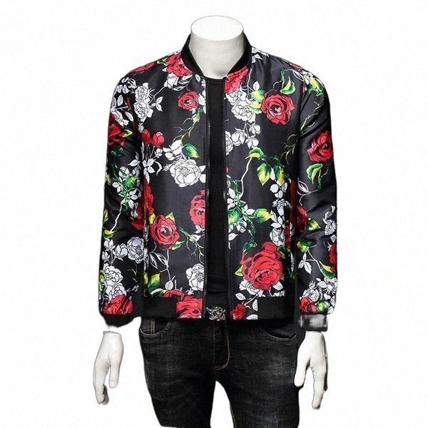 

men's jackets mens bomber jacket flower print casual slim men and coats streetwear windbreaker brand clothing plus size m-5xl p5jv#, Black;brown
