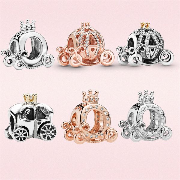 

s925 sterling silver charm loose beads beaded diy womens classic pumpkin car crown pendant original fit pandora bracelet fashion ladies mom, Bronze;silver
