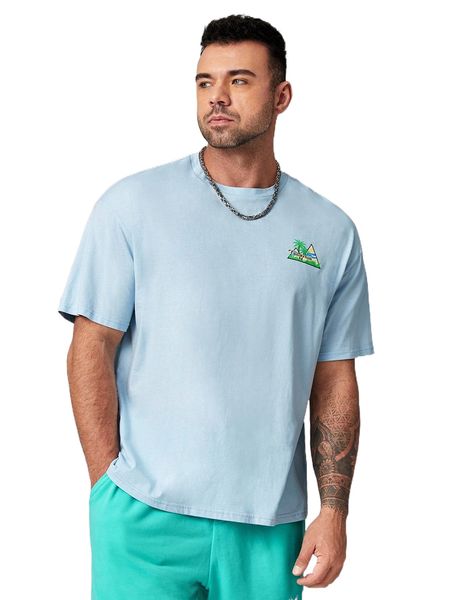 

extended sizes men letter & coconut tree print tee c40t#, White;black