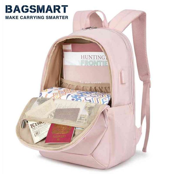 Laptop-Rucksack für Damen, Bagsmart, große Kapazität, Firmenrucksäcke mit USB-Anschluss, Lade-Schultasche, Reisetasche, Herren, J220620