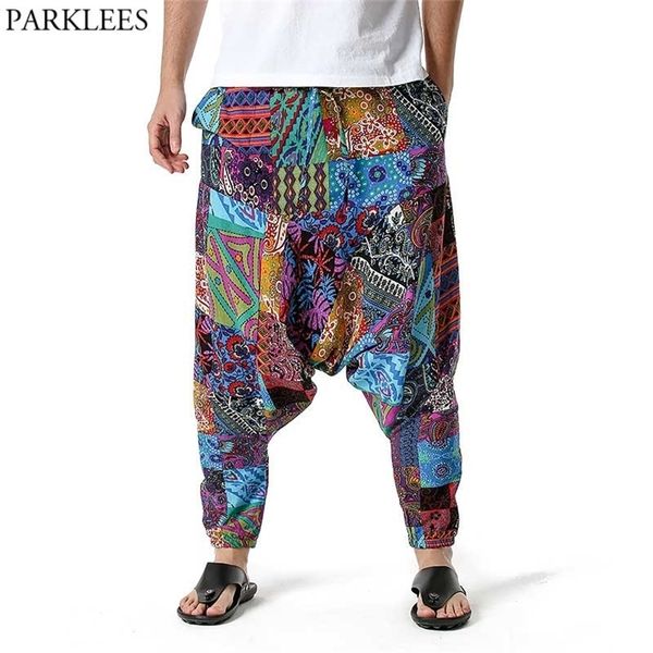 Pantaloni da uomo con stampa africana Harem Baggy Genie Boho Pantaloni casual in cotone Yoga con cavallo basso Pantaloni sportivi Pantaloni tradizionali Hip Hop 220325