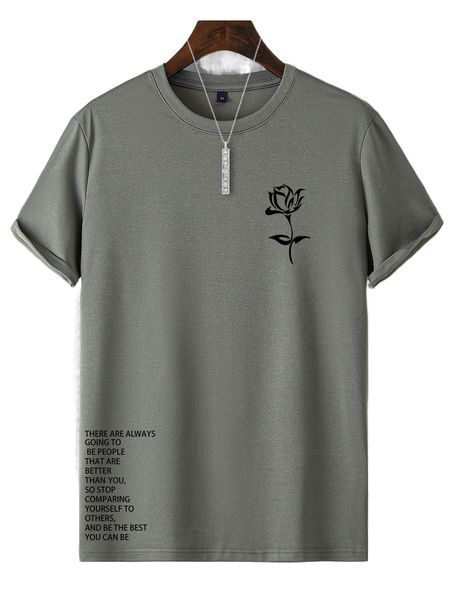 

men slogan & floral print tee g8im#, White;black