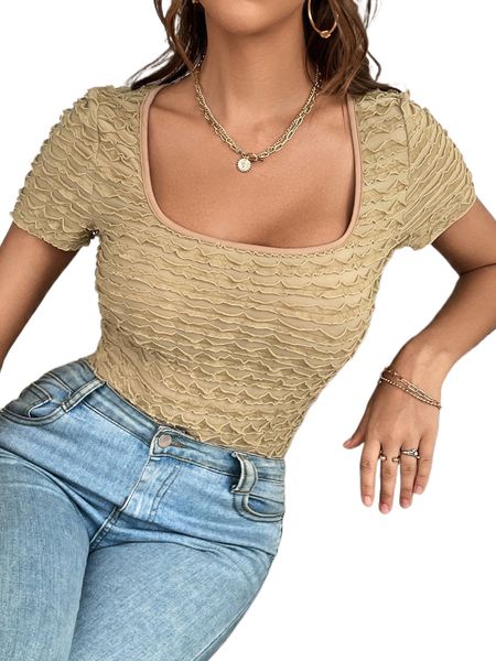 

scoop neck textured knit tee u504#, White