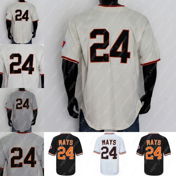 

24 willie mays jersey 1951 cream gray black white stitched, Blue;black