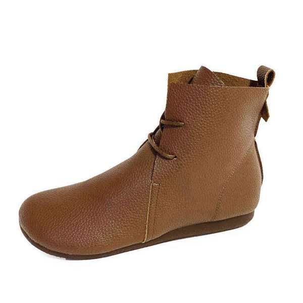 

boots short women 2022 new style autumn and winter ankle round nose retro shoes soft sole leather women's 220719, Black