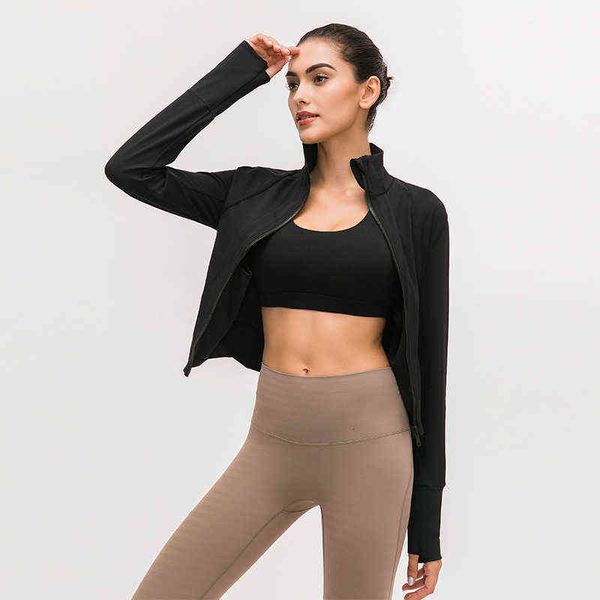 

designer women's t-shirt vest 2022 autumn and winter stand collar slim fit yoga suit frosted naked sense fitn zipper leisure sports coa, White