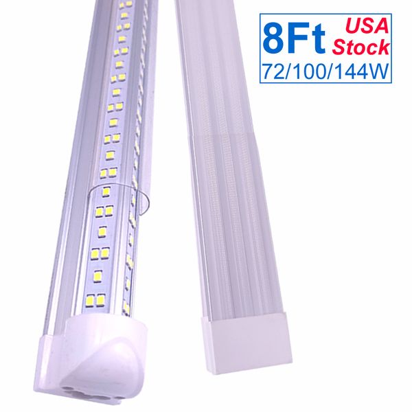 Tubo LED integrato 8FT a forma di V 72W 100W 144W (equivalente a fluorescenza 150W 200W 300W), funziona senza alimentatore T8, plug and play, copriobiettivo trasparente, OEMLED bianco freddo