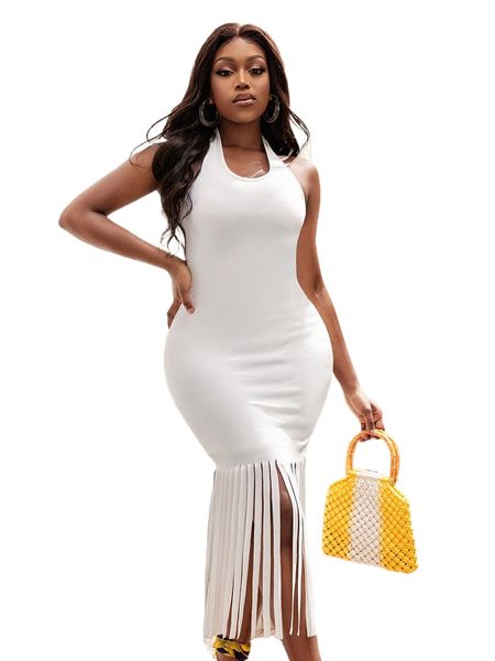 

sxy fringe hem halter bodycon dress w80w#, Black;gray