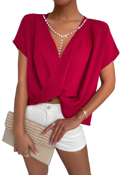 

crossover batwing sleeve blouse e86e#, White