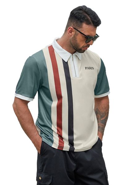 

extended sizes men letter graphic colorblock polo shirt k7zu#, White;black