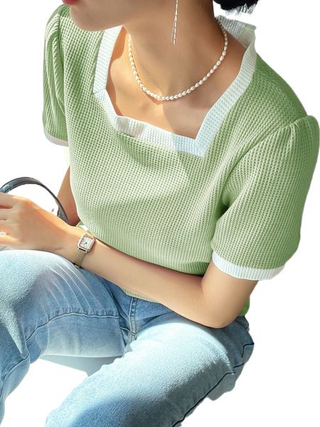 

dazy square neck contrast binding tee p77m#, White