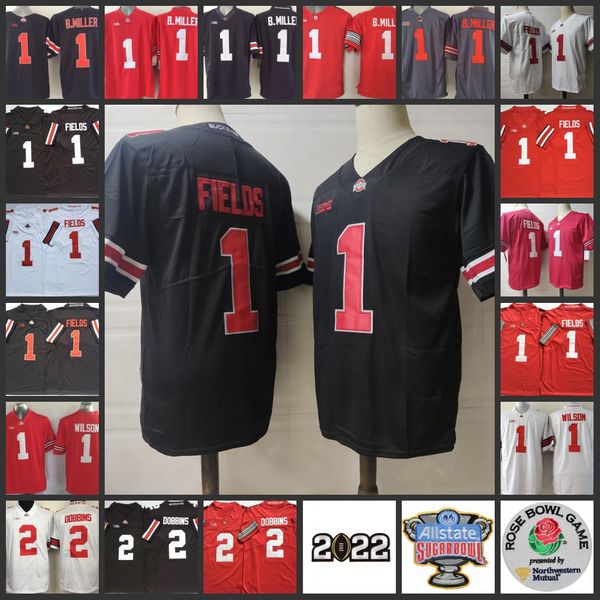 

2022 ncaa ohio state buckeyes stitched football jersey 1 justin fields jerseys 1 baxton miller 1 dontre wilson 2 j. k. dobbins jerseys osu, Black