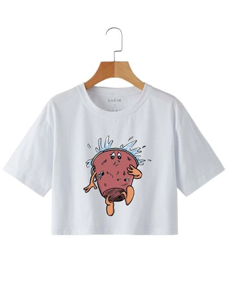 

cartoon graphic crop tee 17eg#, White