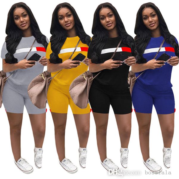 Designerinnen -Frauen Kleidung Sommer Freizeitsportstreifen Kurzarm Shorts Set Freizeit zweisteuelhafte Outfits