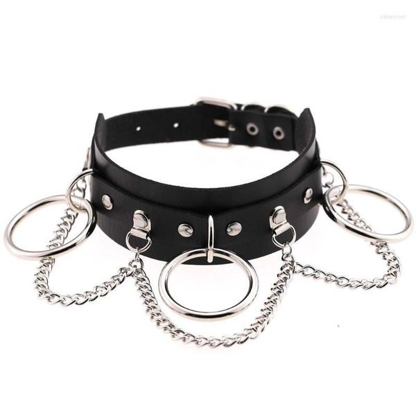 Girocolli Collana girocollo in pelle PU nera Collare per donna Goth Punk Catena Colore argento Collane chocker sexy BondageChokers Sidn22