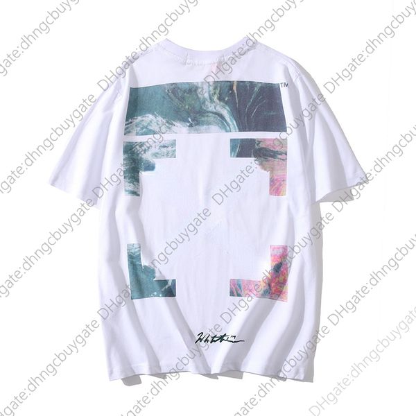 

luxury fashion brand designer ow summer limited white volcanic sea oil painting arrow lovers short sleeve t-shirt for men and women, White;black