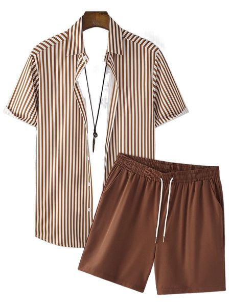 

men striped shirt & drawstring waist shorts without tee r6xp#, Gray