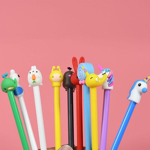 Jel Pens 4pcs Karikatür Kalem 0.5 mm Sevimli Yenilik Kırtasiye Kawaii Öğrenci Mavi İmza Okulu Malzem