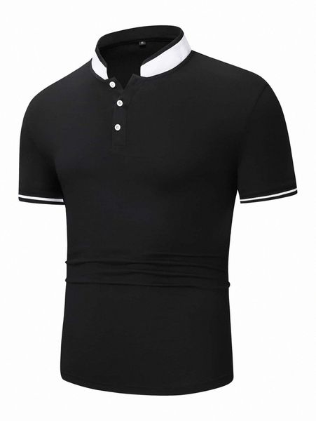

men contrast trim polo shirt 058j#, White;black