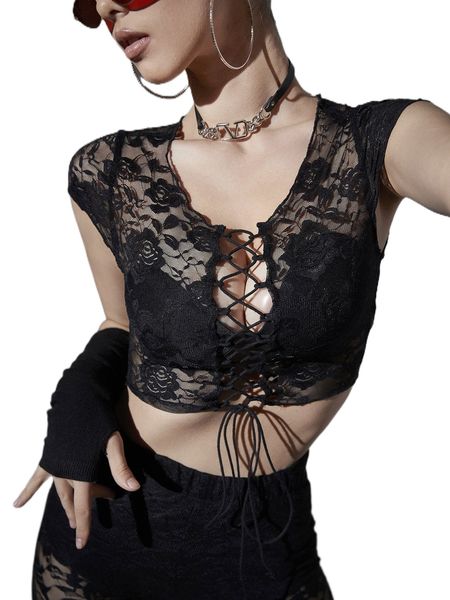 

lace up front crop lace without bra i8i6#, White