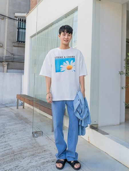 

men floral & slogan graphic tee 5409#, White;black