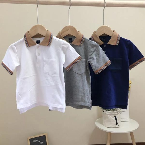 

children polos stripe collar cotton short sleeve kids boys girls casua2322, Blue