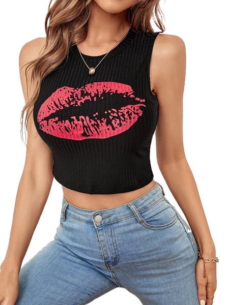 

lip print crop tank g2of#, White