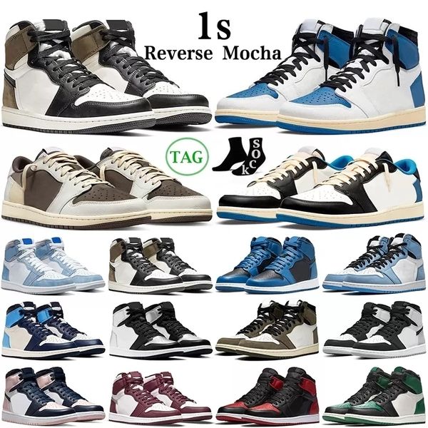 

2022 1 1s mens basketball shoes sneakers chicago reimagined bred patent dark mocha pine green rebellionaire grey fog fearless obsidian men w