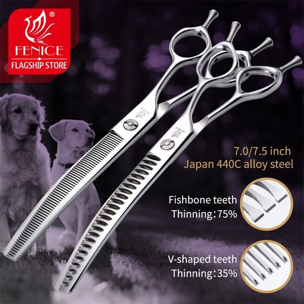 Fenice 7.0 / 7,5 polegadas cão profissional grooming tesouras curvadas tesouras de desbaste para cão rosto corpo cutiing jp 440c de alta qualidade 220423