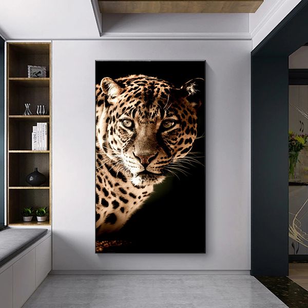 Pintura de animal canvas de leão leopardo pintura a óleo pôster picture home room slow office bedroom decoração de parede arte sem moldura